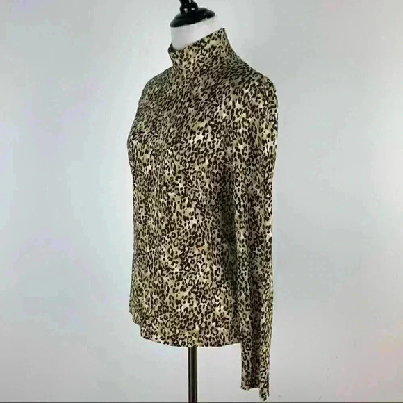 St. John top size S brown tan cheetah print long sleeve mock turtleneck stretch - Picture 6 of 11
